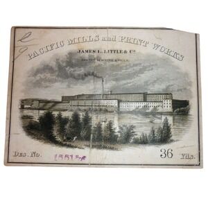 Antique Pacific Mills and Print Works Textile Bolt Label James L Little & Co